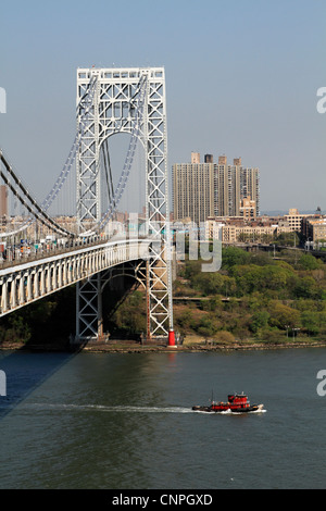 George Washington Bridge come visto da Fort Lee parco storico, Fort Lee, New Jersey, STATI UNITI D'AMERICA Foto Stock