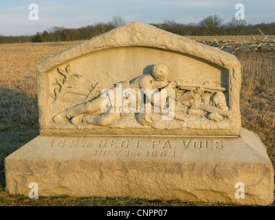 Monumento a Gettysburg (PA) campo di battaglia per la 149i volontari della Pennsylvania Foto Stock