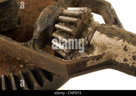 Ingranaggi arrugginiti sezione close up Foto Stock