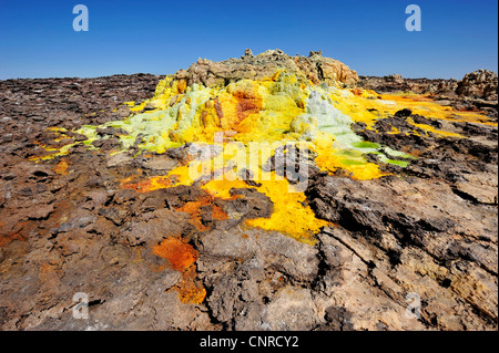 Dallol esplosione vulcanica cratere nella depressione di Danakil, Etiopia, Danakil deserto Foto Stock