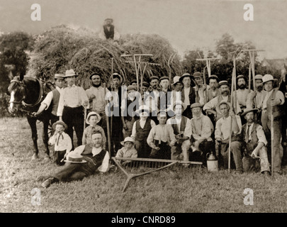 Un'annata di raccolto o di fienagione immagine da una fattoria in Sussex nel 1901. Ci sono venti-otto membri di questo team di raccolta Foto Stock