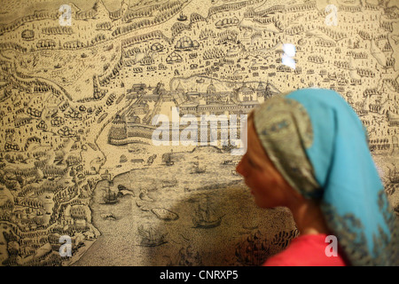 Antica mappa del monastero di Solovetsky in Solovetsky Museo Navale sulle isole Solovetsky, Russia. Foto Stock