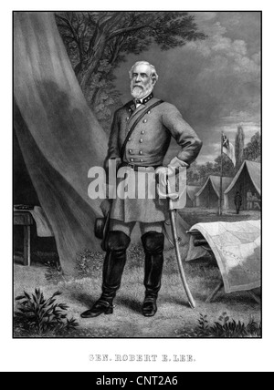 Restaurata digitalmente la guerra civile artwork con il generale Robert E. Lee in piedi in un esercito confederato camp. Foto Stock