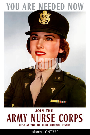 Vintage II Guerra Mondiale poster di una donna sorridente officer di U.S. Army Medical Corps. Foto Stock