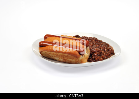 Hot Dogs e Boston fagioli al forno Foto Stock