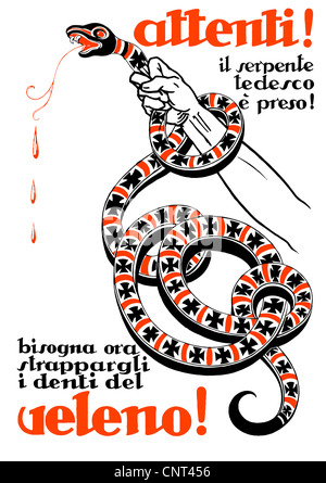 Vintage italiano guerra mondiale un poster di una mano strangolare un serpente. Foto Stock