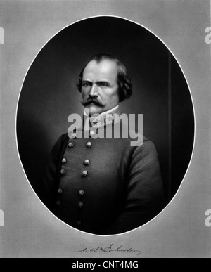 Vintage Guerra civile americana stampa confederate del generale Albert Sidney Johnston e la sua firma. Foto Stock