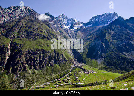 Vista su Taeschalp vicino a Zermatt, Svizzera Vallese, Alpi Foto Stock