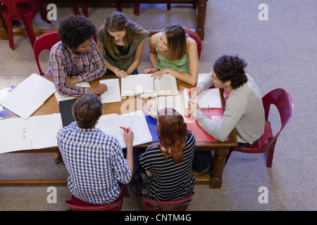 Gli studenti che studiano insieme in biblioteca Foto Stock