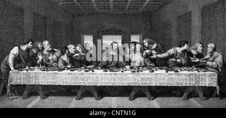 Religione, Cristianesimo, Gesù Cristo, 'l'ultima cena', incisione in rame di Raffaello Morghen, dopo pittura di Leonardo da Vinci, 1787, diritti aggiuntivi-clearences-non disponibile Foto Stock