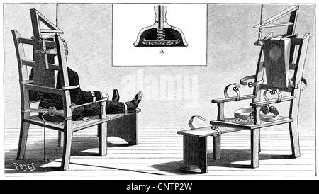giustizia, sistema penitenziario, sedia elettrica, incisione in legno, circa 1890, diritti aggiuntivi-clearences-non disponibile Foto Stock