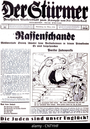 Nazional socialismo / nazismo, propaganda, stampa / media, 'der Stuermer', Norimberga, marzo 1934, titolo: 'Defilement razziale', caricatura: 'Parigino Ebraico Stampa', Additional-Rights-Clearences-Not Available Foto Stock