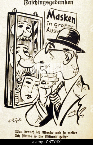 Nazional socialismo / nazismo, propaganda, caricature, 'Faschingsgedanken' (pensieri di Carnevale), disegno di FIPS, da 'Der Stuermer', 1934, riga: 'Non ho bisogno di una maschera o di altro materiale. Come mi sembra abbastanza divertente.», diritti aggiuntivi-clearences-non disponibili Foto Stock