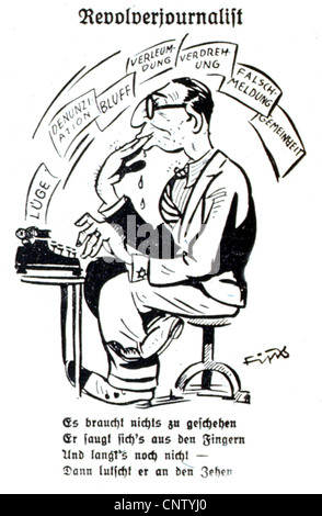 Nazional socialismo / nazismo, propaganda antisemitica, caricatura sulla stampa ebraica di FIPS, 'Revolverjournalist' (giornalista Hatchet), da 'Der Stuermer', 1940, diritti aggiuntivi-clearences-not available Foto Stock