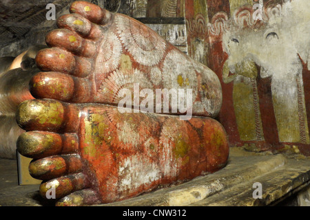 Piedi di Buddha reclinato al Royal Rock Tempio Dambulla, Sri Lanka Foto Stock