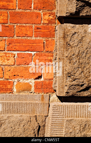 Ballarat Australia / basalto rosso e un muro di mattoni dettaglio dall'ex vecchio obiettivo di Ballarat Foto Stock