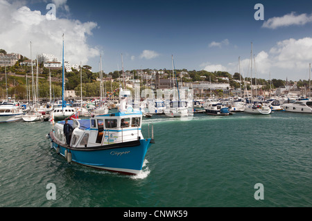 Regno Unito, Inghilterra, Devon, Torquay Harbour, Greenway ferry boat Clipper molo di avvicinamento Foto Stock