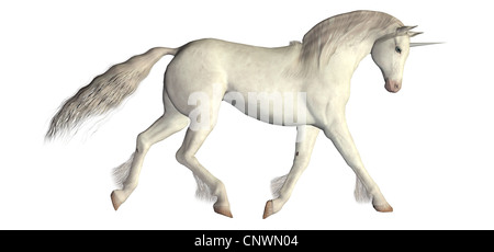 Illustrazione di un unicorno bianco isolato su uno sfondo bianco Foto Stock