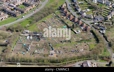 Vista aerea di assegnazioni di giardino in Madeley Telford Inghilterra Regno Unito Foto Stock