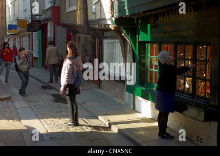 I turisti fotografare ogni altro nel caos zona shopping di York Inghilterra Foto Stock