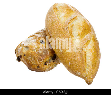 Due nuove forme di pane isolato su bianco Foto Stock