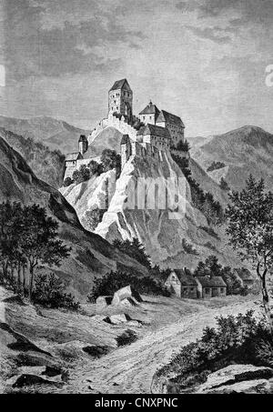 Il castello di Karloetejn, il castello di Karlstein, Repubblica Ceca, storica incisione di 1883 Foto Stock