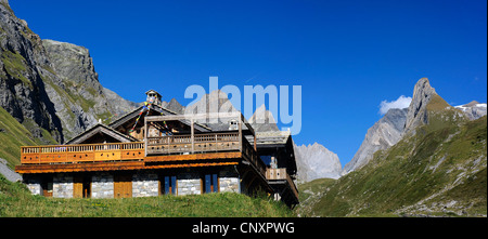 Rifugio di la Gliere in montagna su Pralognan village, Francia, Savoie, Nationalpark Vanoise Foto Stock