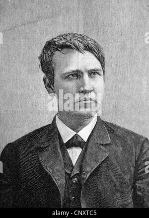 Thomas Alva Edison, 1847-1931, inventore americano e imprenditore con un focus su elettricità e ingegneria elettrica, histor Foto Stock