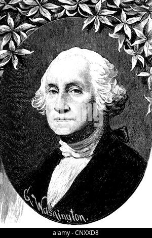 George Washington, 1732 - 1799, primo Presidente degli Stati Uniti d'America dal 1789 al 1797, la storica incisione su legno, abou Foto Stock