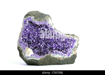 Ametista, geode con inclusioni di calcite, Brasile Foto Stock