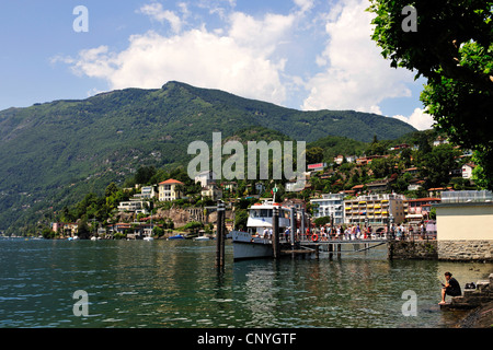 Ascona pontile a Lago Maggiore, Svizzera Ticino, Lago Maggiore, Ascona Foto Stock