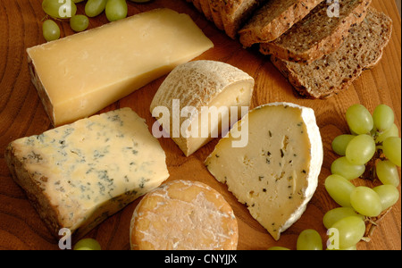 Una selezione di west country formaggi dell'Ovest dell'Inghilterra, Regno Unito Foto Stock