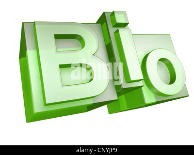 La parola bio in verde 3D lettere su sfondo bianco - das Wort Bio aus gruenen 3D Buchstaben auf weißem Hintergrund Foto Stock