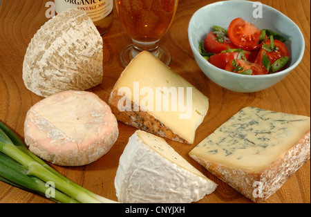 Una selezione di west country formaggi dell'Ovest dell'Inghilterra, Regno Unito Foto Stock