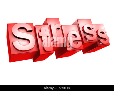 La parola "stress" in 3D lettere su sfondo bianco Foto Stock