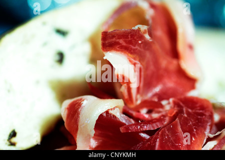Iberica, cibo, maiale, serrano, carni e gastronomia, delicatessen, dehesa, indurito, Spagna, Jabugo, mediterraneo iberico, ingrediente j Foto Stock