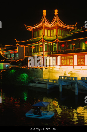 Cina, Jiangsu, Nanjing, Fuzi Miao zona di notte, Foto Stock