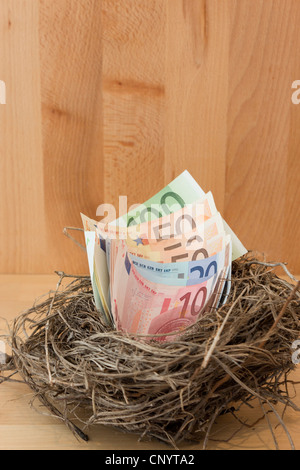 Le banconote in euro in un nido Foto Stock