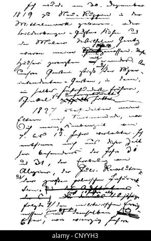 Fontane, Theodor, 30.12.1819 - 20.9.1898, scrittore tedesco, autobiografia, manoscritto, Foto Stock