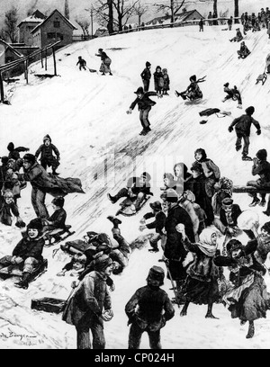 Sport, sport invernali, slitta, bambini in slitta, taglio di legno di Fritz Bergen, circa 1888, diritti aggiuntivi-clearences-non disponibile Foto Stock