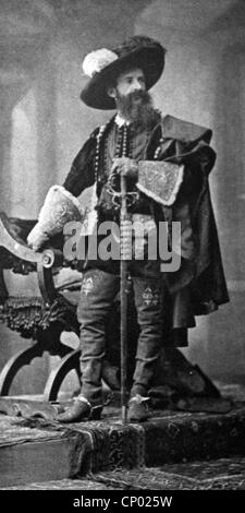 Makart, Hans, 29.5.1840 - 3.10.1884, artista austriaco, (pittore), travestito da Rubens per la sfilata del matrimonio d'argento dell'imperatore 1879, a tutta lunghezza, fotografia, costume tradizionale olandese del 17th secolo, Foto Stock