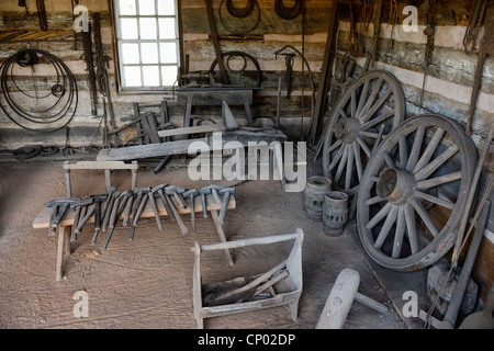 Negozio di fabbro, Danial Boone Homestead, Birdsboro, Pennsylvania, STATI UNITI D'AMERICA Foto Stock