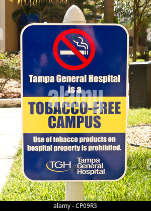 Campus Tobacco-Free segno, Tampa General Hospital, Tampa, FL Foto Stock