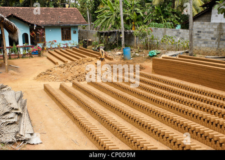 L'uomo facendo mattoni di fango, Sri Lanka Foto Stock