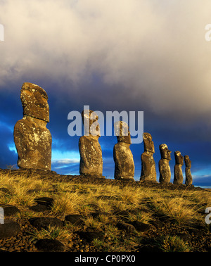 Isola di Pasqua, statue di Ahu Akivi, Sette Moai Foto Stock