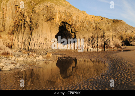 Lydstep caverne a bassa marea Pembrokeshire Wales Cymru REGNO UNITO GB Foto Stock