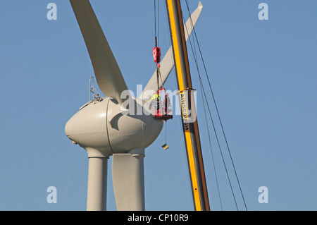 Turbina eolica in costruzione. North Devon. Foto Stock