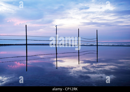 Una spiaggia fotografato durante un bel tramonto, regione del Mare del Nord, Wangerooge, Germania. Foto Stock