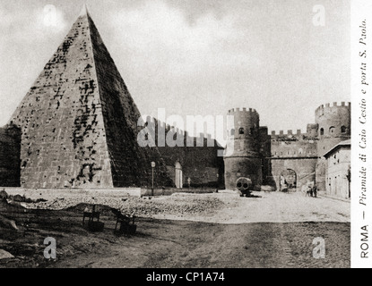 Geografia / viaggio, Italia, Roma, piramide di Cestius e porta San Paolo, cartolina fotografica, circa 1900, diritti aggiuntivi-clearences-non disponibili Foto Stock