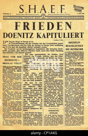 Eventi, seconda guerra mondiale, seconda guerra mondiale, Germania, rinuncia, volantino alleato in tedesco, 8.5.1954, 'Pace - Doenitz rinuncia', edizione paracadute, diritti aggiuntivi-clearences-non disponibile Foto Stock